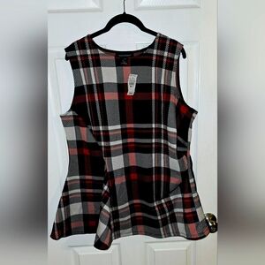 Plus Size Red, Black, and White Plaid Sleeveless Shirt